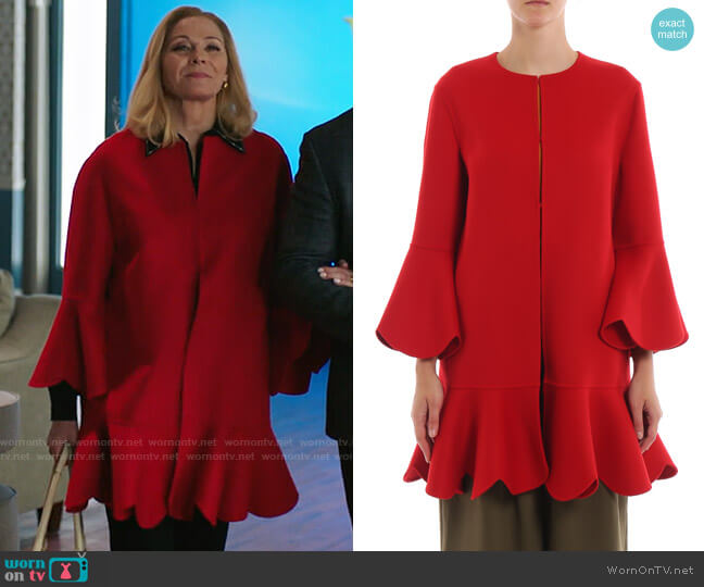 Margaret’s red scalloped trim coat on Filthy Rich