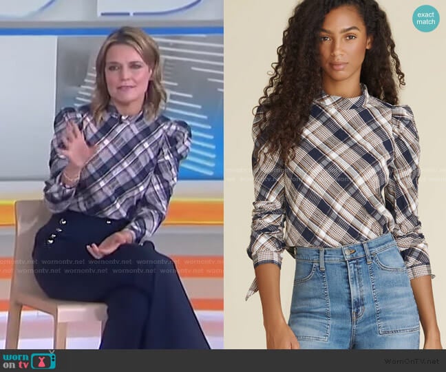 Isabel Plaid Top by Veronica Beard worn by Savannah Guthrie on Today