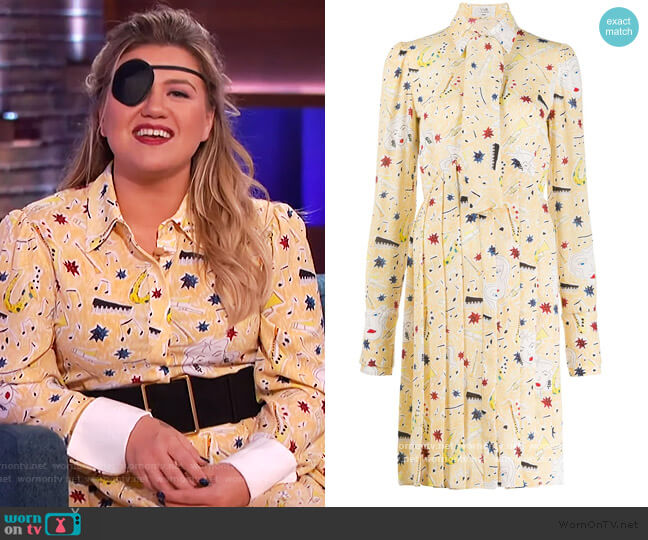 pleated-skirt shirt dress by Victoria Beckham worn by Kelly Clarkson on The Kelly Clarkson Show