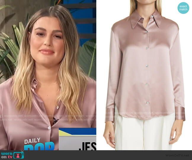 Shaped Collar Silk Blouse by Vince worn by Carissa Loethen Culiner  on E! News