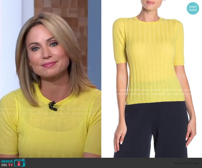 Short Sleeve Cashmere Blend Top by Vince worn by Amy Robach on Good Morning America