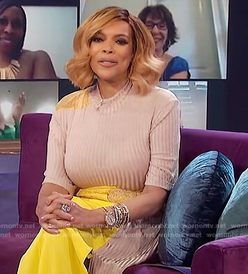 Wendy’s beige ribbed colorblock dress on The Wendy Williams Show