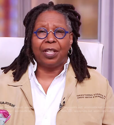 Whoopi's beige geisha embroidered shirt on The View
