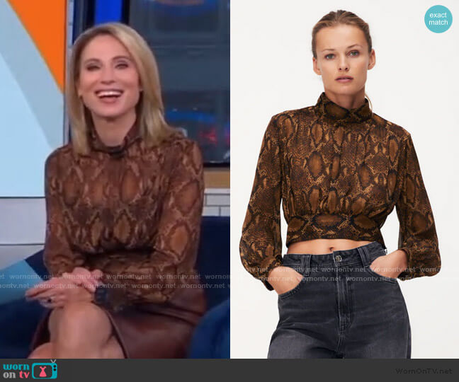 Animal Print Cropped Blouse by Zara worn by Amy Robach on Good Morning America