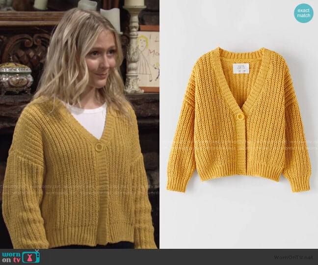 Chenille Knit Jacket by Zara worn by Faith Newman (Alyvia Alyn Lind) on The Young and the Restless