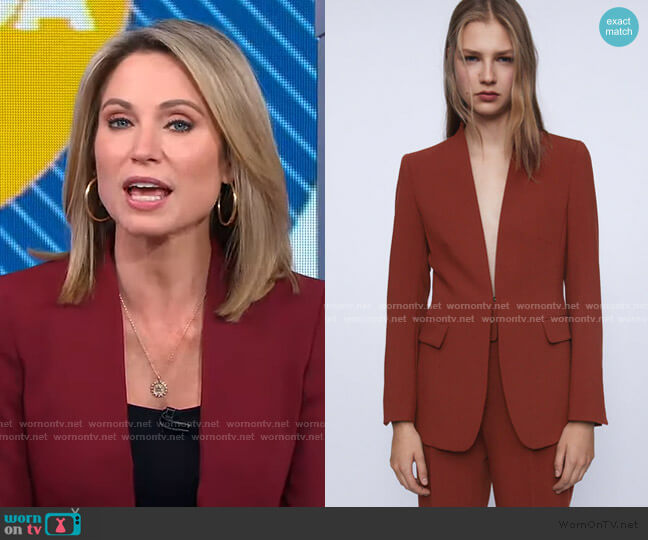 Lapelless Blazer by Zara worn by Amy Robach on Good Morning America