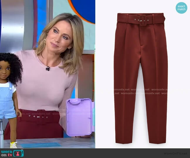 WornOnTV: Amy’s pink top and red belted pants on Good Morning America ...