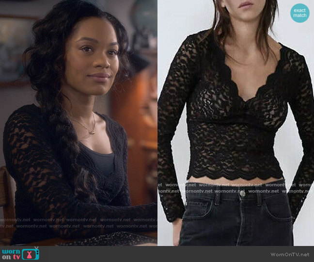 Zara Lace Top worn by Rebecca Jessel (Tahirah Sharif) on The Haunting of Bly Manor