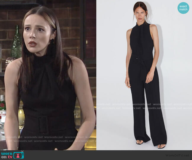 Long Belted Jumpsuit by Zara worn by Tessa Porter (Cait Fairbanks) on The Young & the Restless