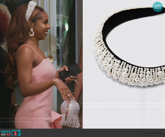 Pearl Embellished Headband by Zara worn by Candiace Dillard Bassett  on The Real Housewives of Potomac