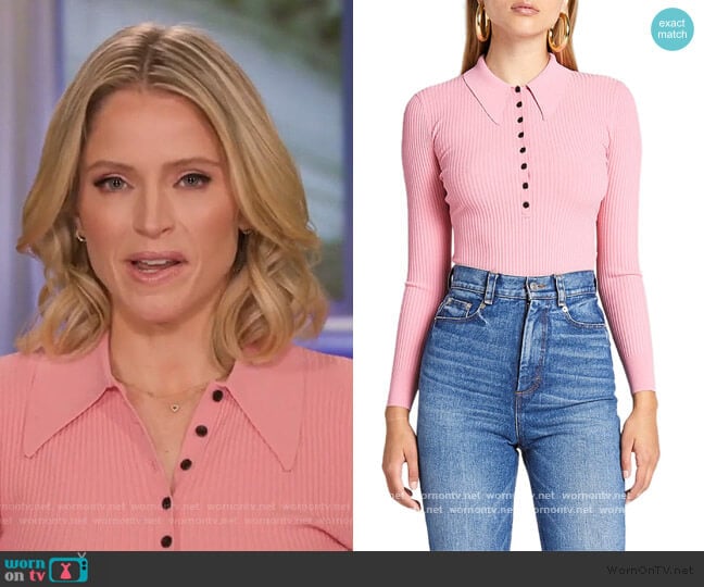 WornOnTV: Sara’s pink ribbed polo top on The View | Sara Haines ...