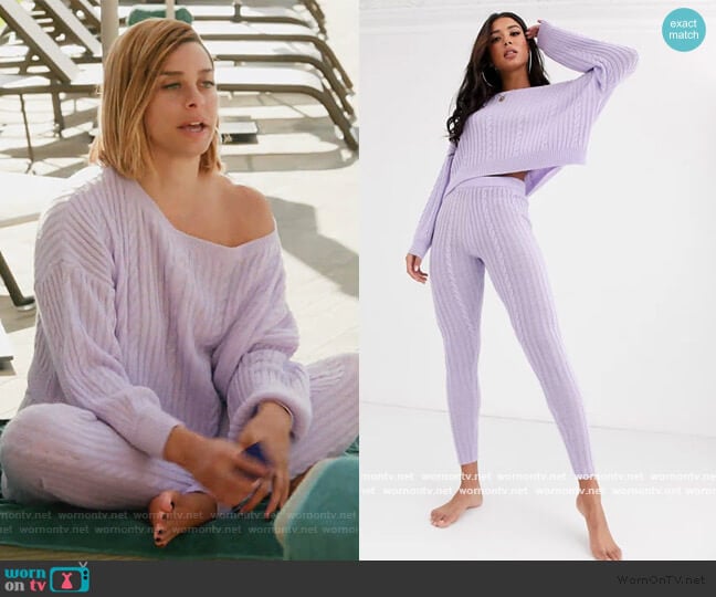 Premium Lounge Cable Knit Off Shoulder Sweater and Sweat Pants by ASOS worn by Robyn Dixon on The Real Housewives of Potomac