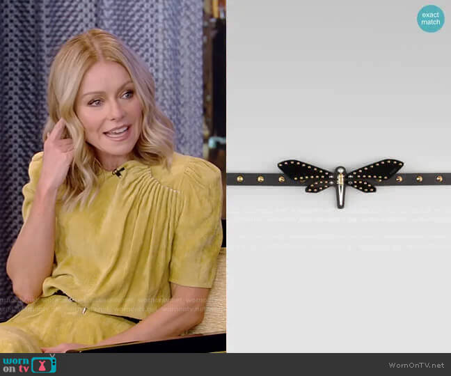 Adjustable Leather Dragonfly Belt by Gucci worn by Kelly Ripa on Live with Kelly and Mark