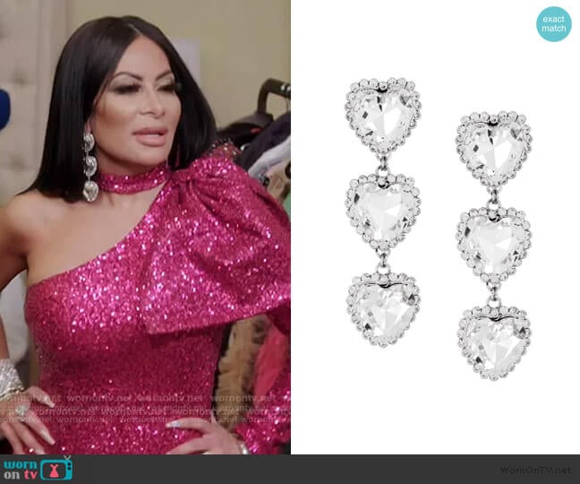 Crystal Triple Heart Earrings by Alessandra Rich worn by Jen Shah on The Real Housewives of Salt Lake City