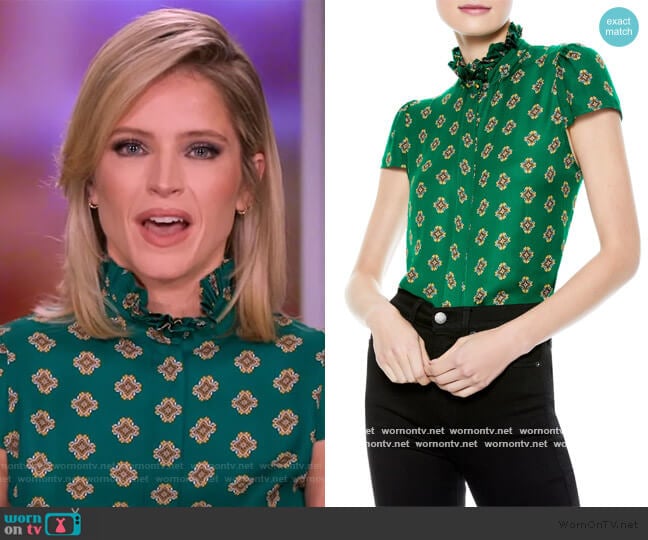 Juliette Ruffle Mock Neck Blouse by Alice + Olivia worn by Sara Haines on The View