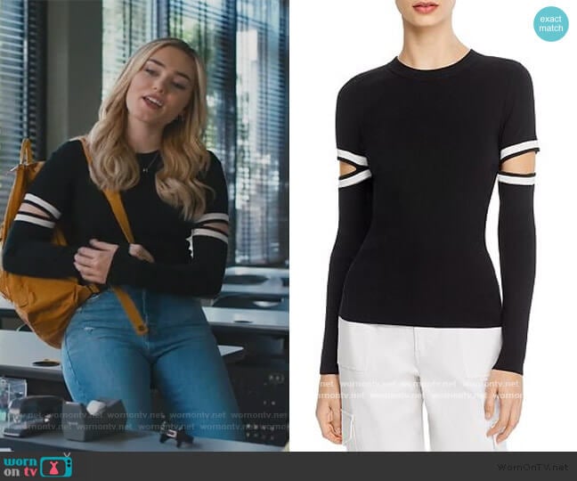 Jazi Cutout-Sleeve Sweater by Alice and Olivia worn by Taylor Otto (Meg Donnelly) on American Housewife