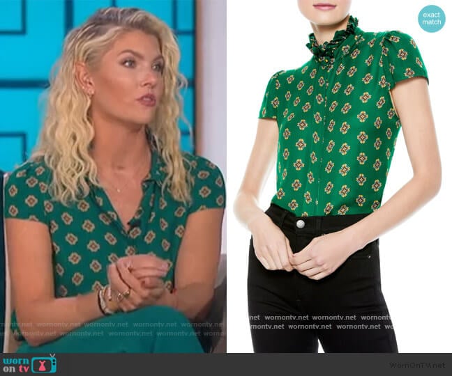 Juliette Ruffle Mock Neck Blouse by Alice + Olivia worn by Amanda Kloots on The Talk worn by Amanda Kloots on The Talk