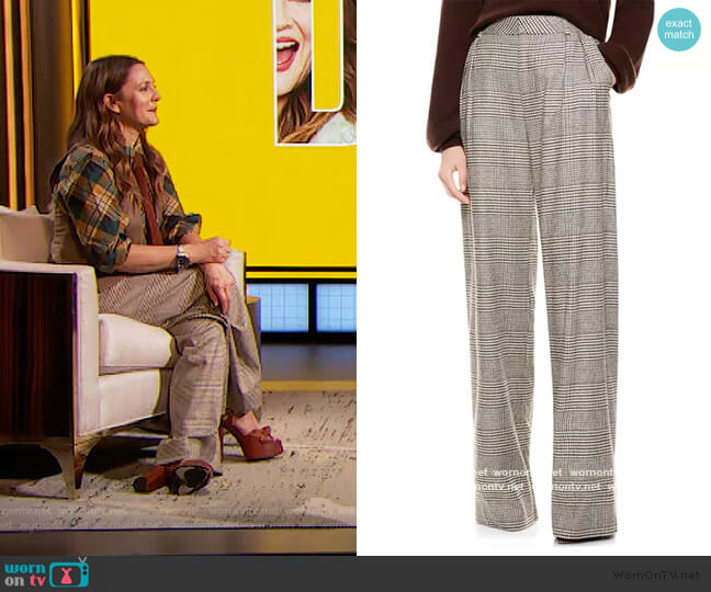 Eric High-Waist Prince Of Wales Check Pants by Alice + Olivia worn by Drew Barrymore on The Drew Barrymore Show