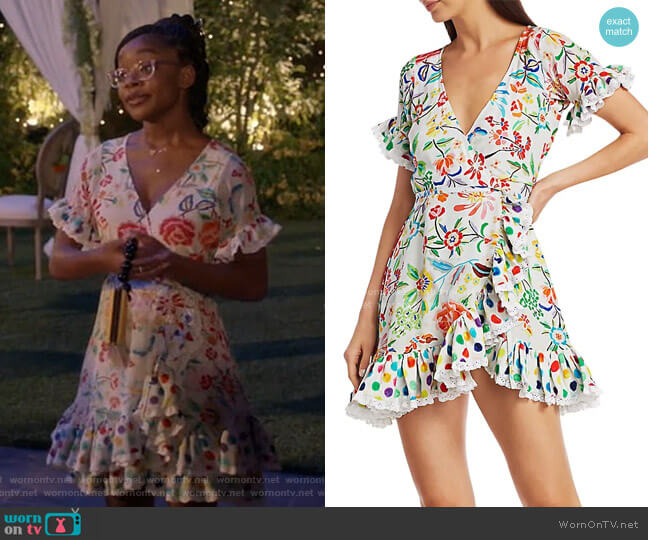 Valeria Floral Silk Wrap Dress by All Things Mochi worn by Diane Johnson (Marsai Martin) on Black-ish