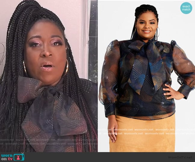 Swirl Organza Tie Neck Top by Ashley Stewart worn by Loni Love on The Real