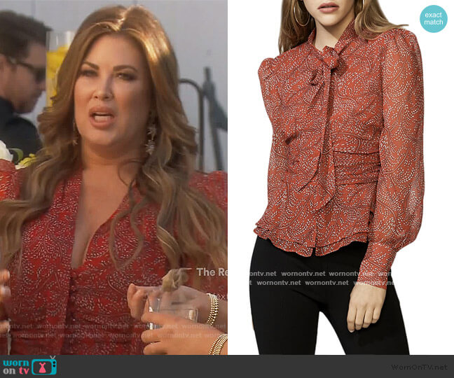 Floral Tie Neck Blouse by Bardot worn by Emily Simpson  on The Real Housewives of Orange County