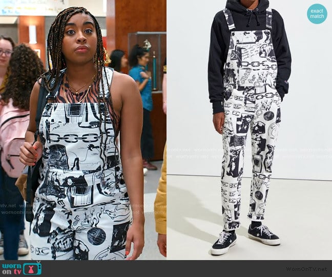 Scribble Print Overall by BDG worn by Aisha (Alycia Pascual-Pena) on Saved By The Bell