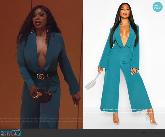 Tailored Plunge Front Wide Leg Culotte Jumpsuit by Boohoo worn by Wendy Osefo on The Real Housewives of Potomac