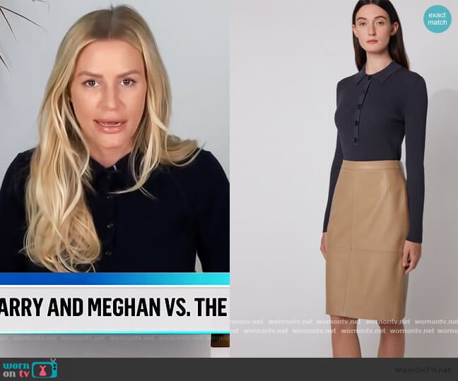 Slim-fit ribbed sweater with polo collar by BOSS worn by Morgan Stewart on E! News