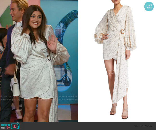 Bronte Blanc Mini Wrap Dress by Bronx and Banco worn by Tiffani Thiessen on Saved By The Bell