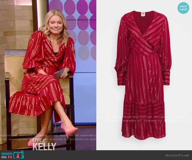 Burgundy Stripe Dress by FARM Rio worn by Kelly Ripa on Live with Kelly and Mark