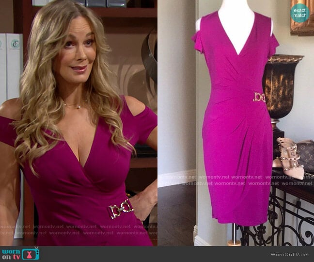 Cache Cold Shoulder Faux Wrap Dress worn by Donna Logan (Jennifer Gareis) on The Bold and the Beautiful