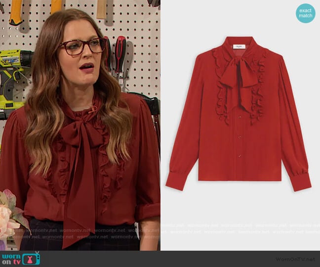 Lavalliere Blouse by Celine worn by Drew Barrymore on The Drew Barrymore Show