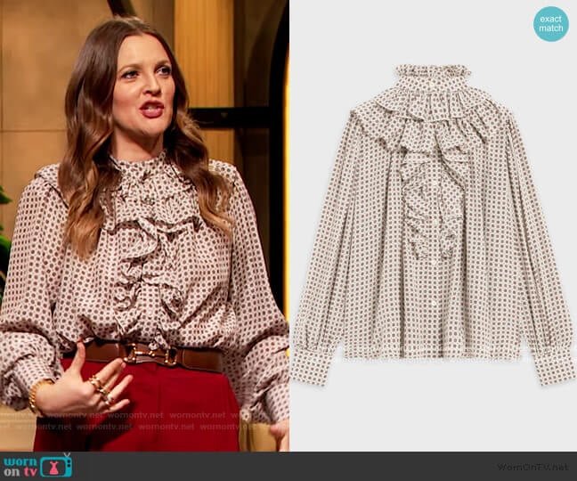 Romantic Blouse by Celine worn by Drew Barrymore on The Drew Barrymore Show