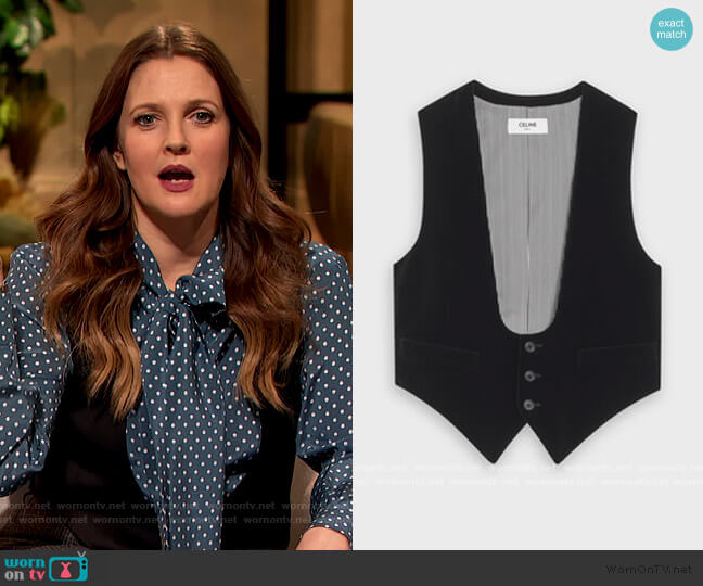 U-neck Vest in Velvet by Celine worn by Drew Barrymore  on The Drew Barrymore Show