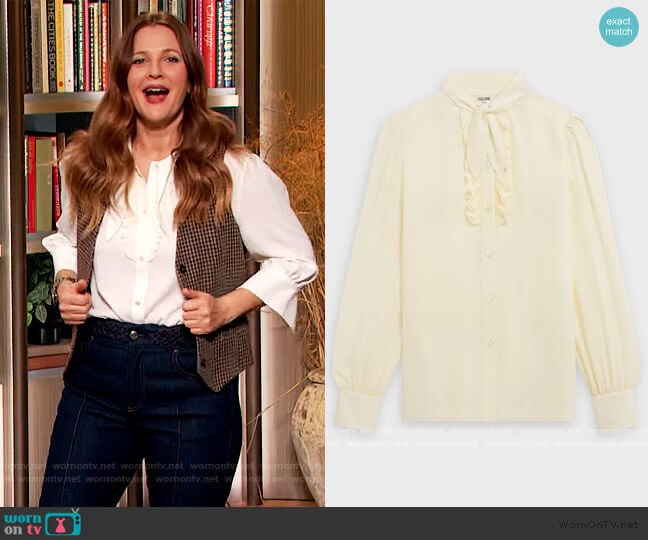 Blouse with Jabot by Celine worn by Drew Barrymore on The Drew Barrymore Show