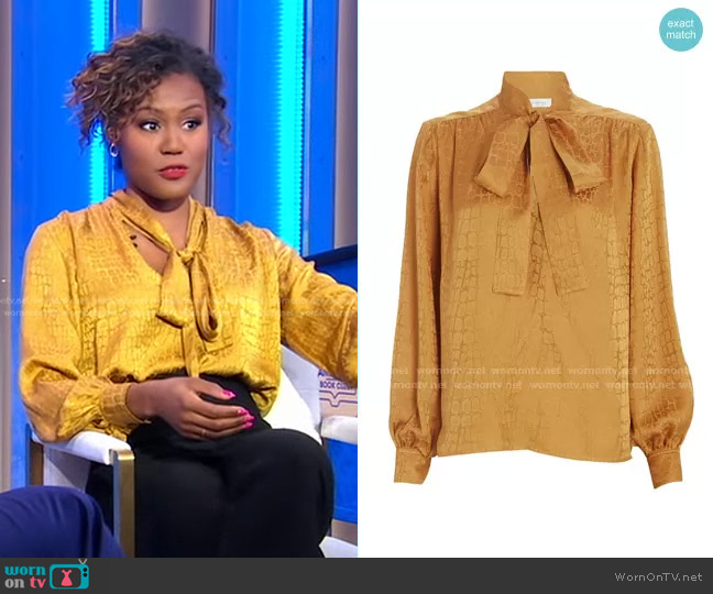 Delilah Tie-Neck Jacquard Blouse by Anine Bing worn by Janai Norman on Good Morning America