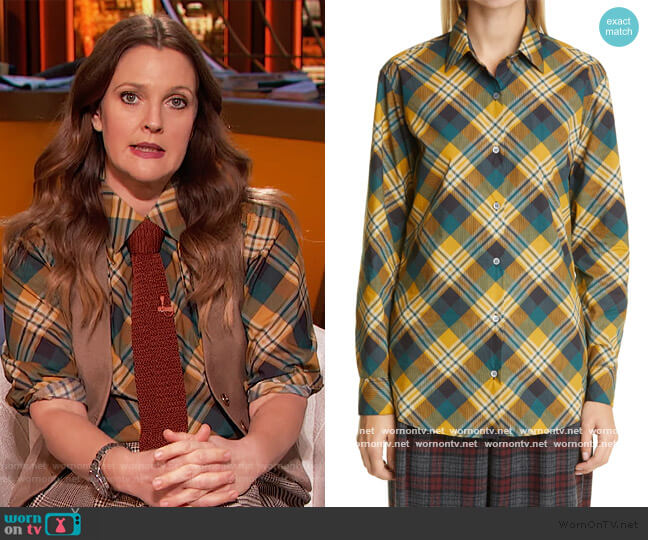 Plaid Cotton Shirt by Dries Van Noten worn by Drew Barrymore  on The Drew Barrymore Show