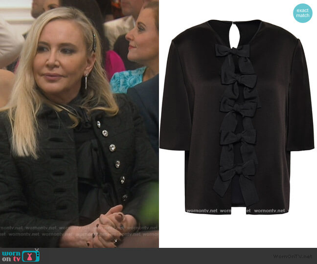 bow-embellished satin top by Fendi worn by Shannon Beador  on The Real Housewives of Orange County
