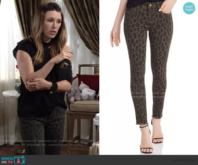 Frayed Ankle Skinny Jeans in Leopard by Aqua worn by Chloe Mitchell (Elizabeth Hendrickson) on The Young and the Restless