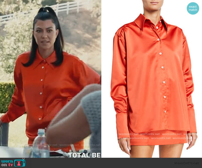 Palermo Satin Oversized Shirt by Gauge 81 worn by Kourtney Kardashian on Keeping Up with the Kardashians