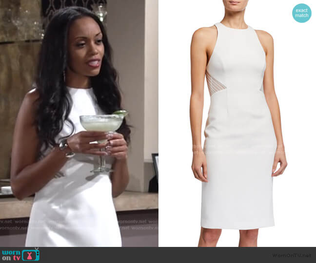 Embroidered Back Heavy Crepe Halter Dress by Halston worn by Amanda Sinclair (Mishael Morgan) on The Young and the Restless