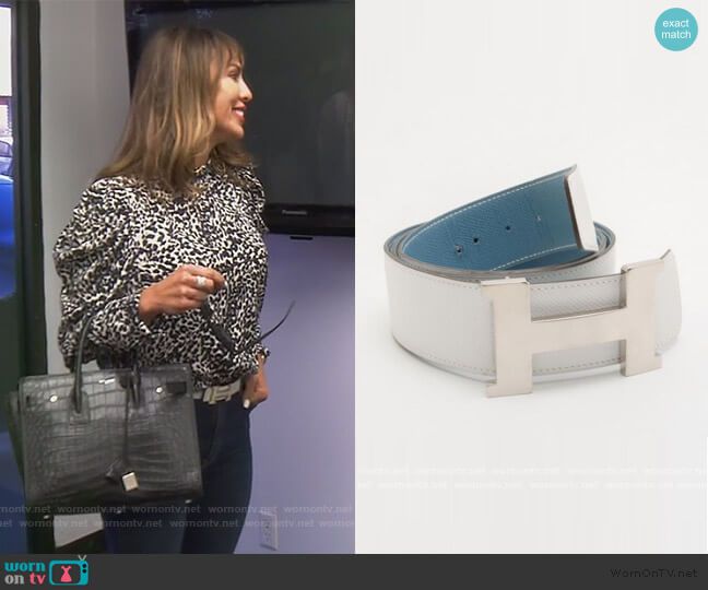 Blue & White Leather Silver Tone 'H' Buckle Belt by Hermes worn by Kelly Dodd on The Real Housewives of Orange County