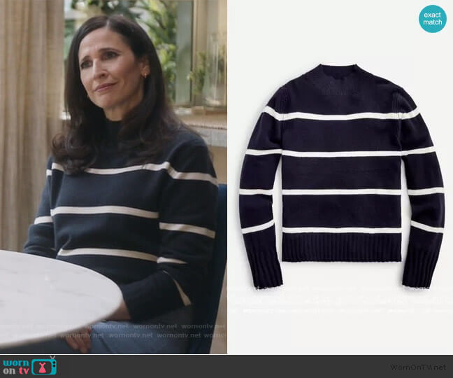 Cashmere mockneck sweater in stripe by J. Crew worn by Delia (Michaela Watkins) on The Unicorn