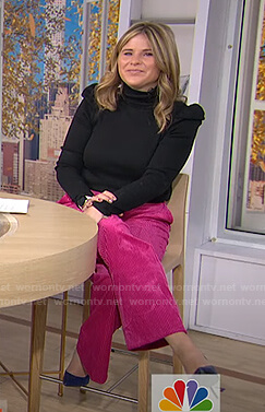 Jenna’s black puff shoulder sweater and pink corduroy pants on Today