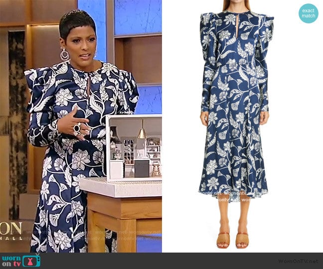 Floral Long Sleeve Silk Midi Dress by Johanna Ortiz worn by Tamron Hall on Tamron Hall Show