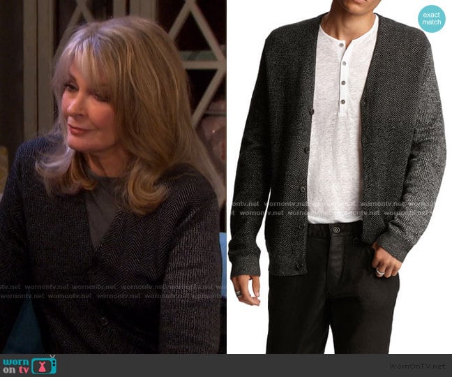  Herringbone Easy-Fit Cardigan by John Varvatos worn by Marlena Evans (Deidre Hall) on Days of our Lives