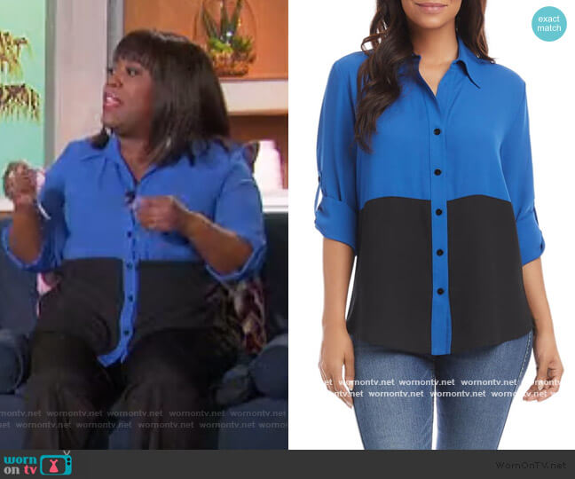 Colorblock Button Front Shirt by Karen Kane worn by Sheryl Underwood on The Talk