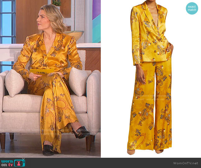 Colin Paisley Double-Breasted Satin Blazer and Pants by L'Agence worn by Amanda Kloots  on The Talk