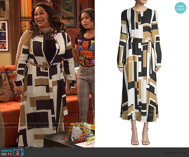 Emberly Graphic Colorblock Maxi Shirtdress by Lafayette 148 New York worn by Raven Baxter (Raven-Symoné) on Ravens Home