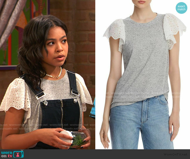 Livy Lace-Trimmed Jersey Top by Rebecca Taylor worn by Nia Baxter (Navia Robinson) on Ravens Home